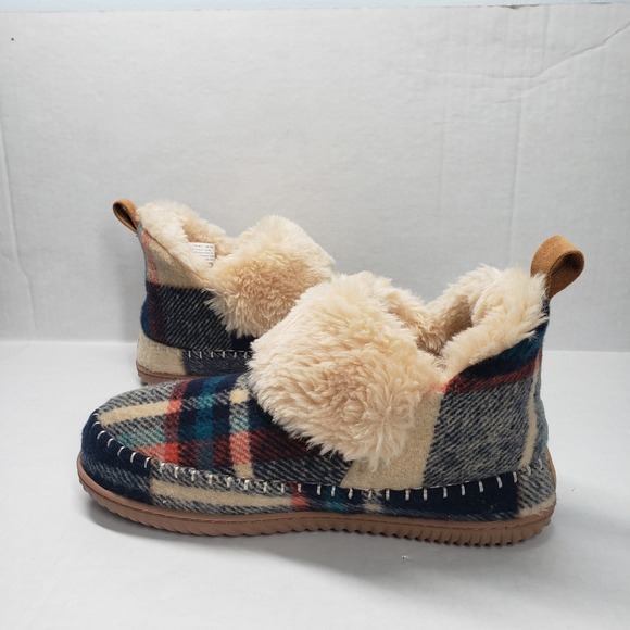 dearfoams Shoes - Dearfoams Alpine Moritz Bootie House Slippers Womens 9 Cream Plaid